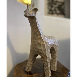 Handcrafted Wooden Giraffe Statue Rustic‎ Decor, Taupe & Gold, 12"tall 9"wide
